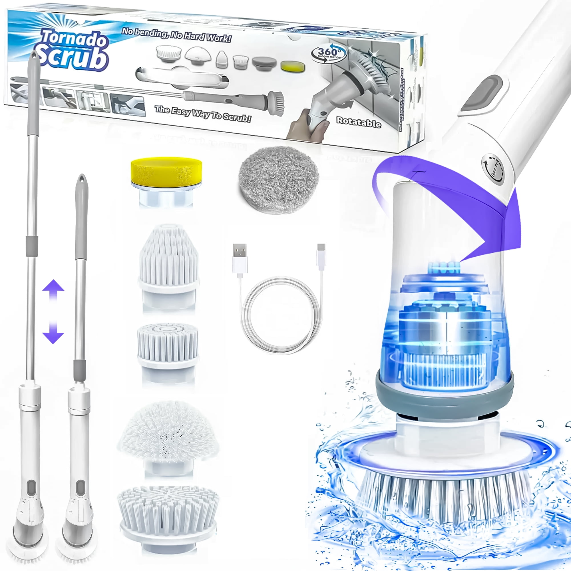 Fixdono Electric Spin Scrubber, 6 Replaceable Cleaning Heads Cordless ...