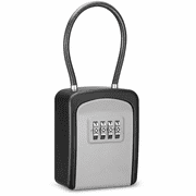 Fixdono Key Lock Box with Code, Portable 4-Digit Combination Key Safe, Removable Cable for Hanging or Wall Mounting, Aluminum Alloy, Black