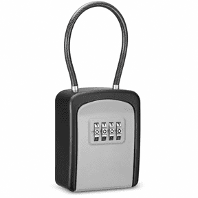 Fixdono Key Lock Box with Code, Portable 4-Digit Combination Key Safe, Removable Cable for Hanging or Wall Mounting, Aluminum Alloy, Black