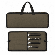 Fixdono Chef Knife Roll Bag, 4-Slot Waterproof Waxed Canvas Knife Case with Handle for Travel, Culinary School, Camping and BBQ, Army Green