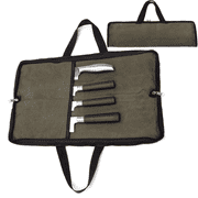 Fixdono Chef Knife Roll Bag, 4-Slot Waterproof Waxed Canvas Knife Case with Handle for Travel, Culinary School, Camping and BBQ, Army Green