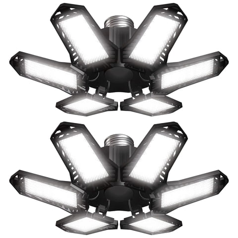 Sentryse LED Garage Lights Bulb 2 Pack, 6500K Led Shop Light with 6 Deformable Panels, Basement Barn Ceiling Lights, E26/E27 for Warehouse