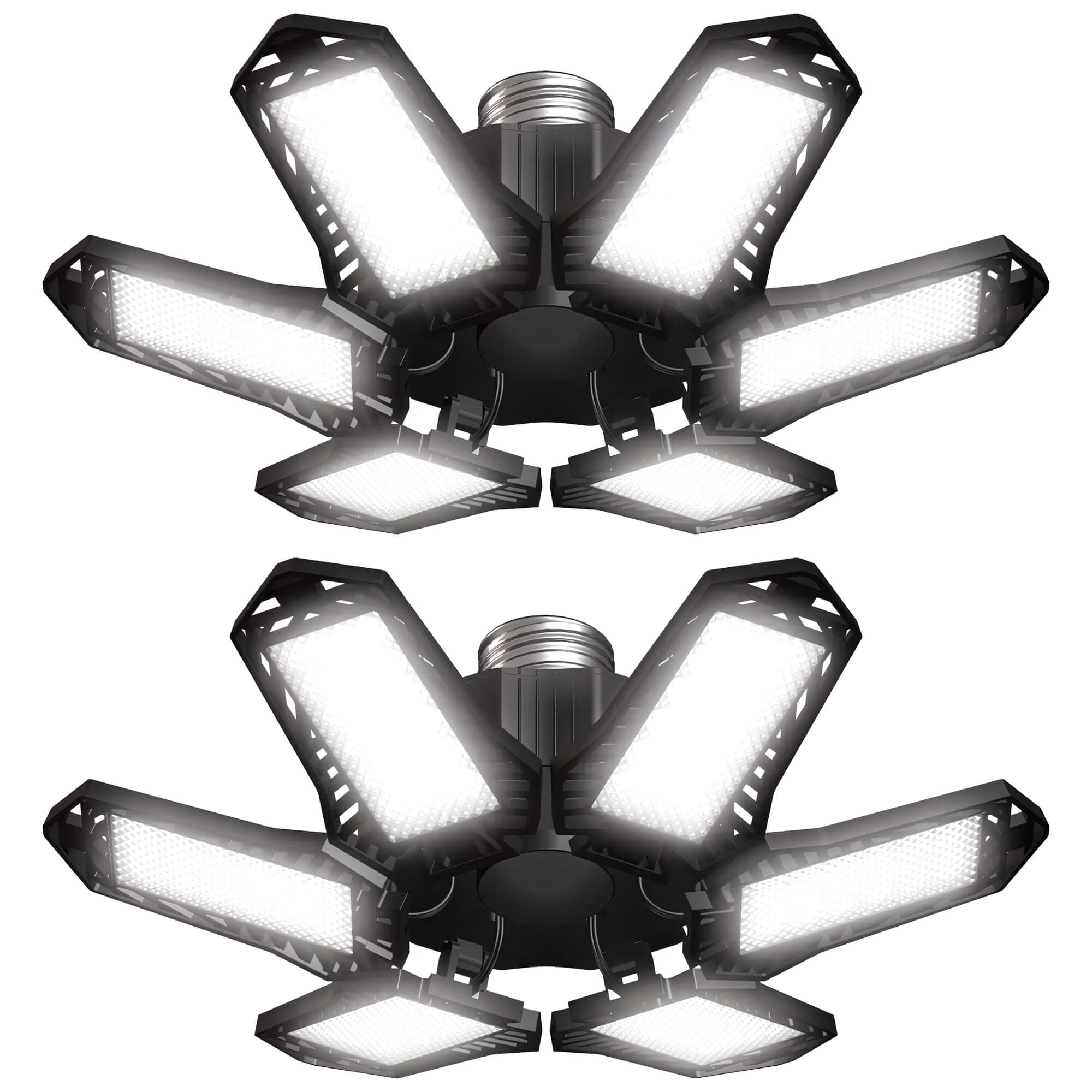 Fixdono LED Garage Lights Bulb 2 Pack, 6500K Led Shop Light with 6 Deformable Panels, Basement Barn Ceiling Lights, E26/E27 for Warehouse