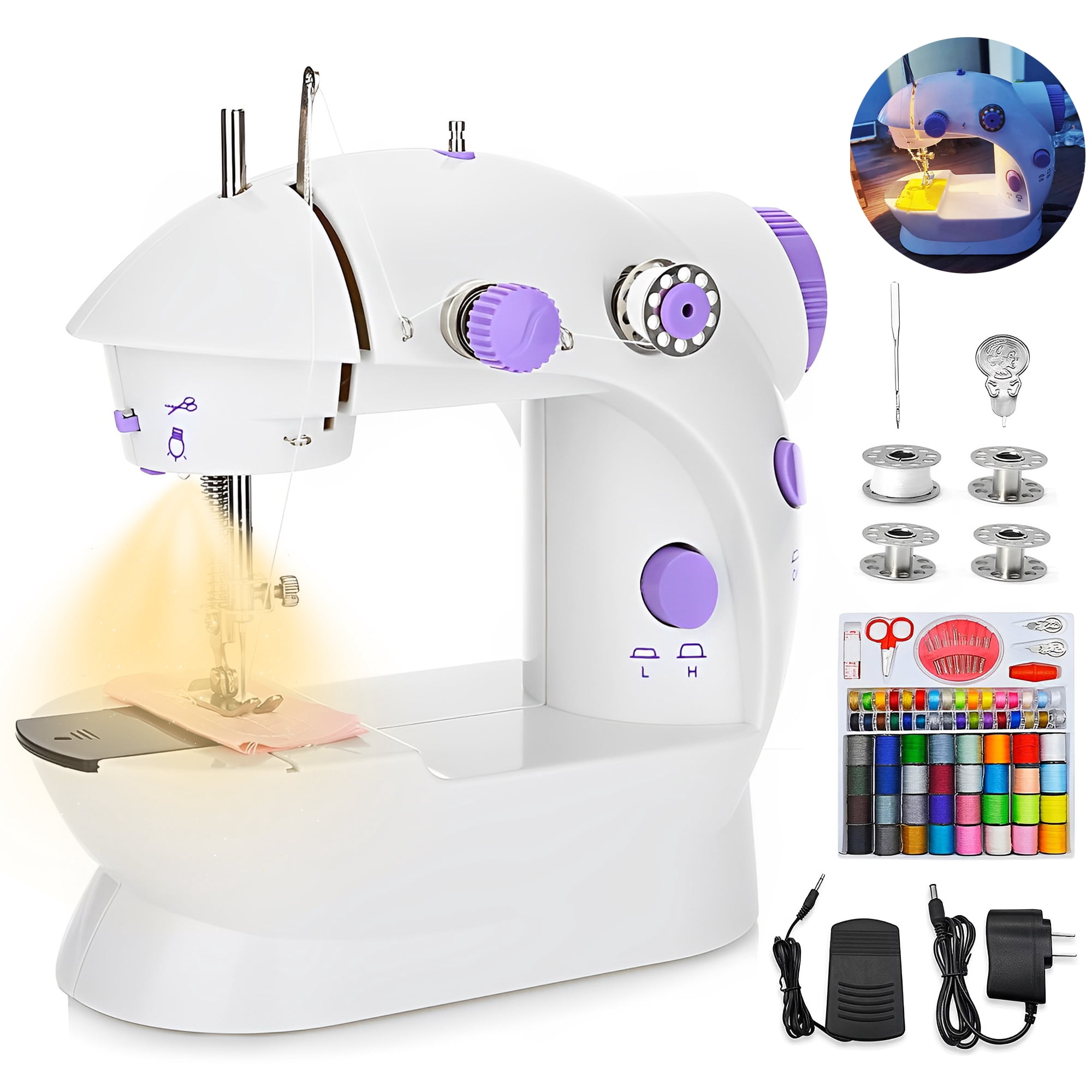 Fixdono Mini Sewing Machine for Beginner, 111-Piece Portable Sewing Machine 7.48"L x 3.93"W x 7.87"H