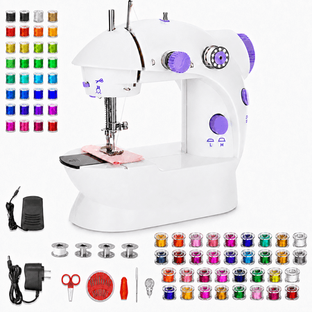Mini Sewing Machine for Beginners with Foot Pedal, 111-Piece Sewing Kit, Straight Stitch, Dual Speed, Compact Portable Design, White