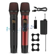 Fixdono Wireless Microphone System, Dual Handheld Cordless Dynamic Microphones for Singing Karaoke, Speaker, Conferences, Wedding, Church, 328 ft