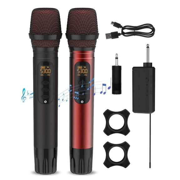 Fixdono Wireless Microphones, Rechargeable Karaoke Microphone Metal Dual Handheld Cordless Dynamic Mic System with Receiver for Singing, Speech, Wedding, Church, PA System, 200ft
