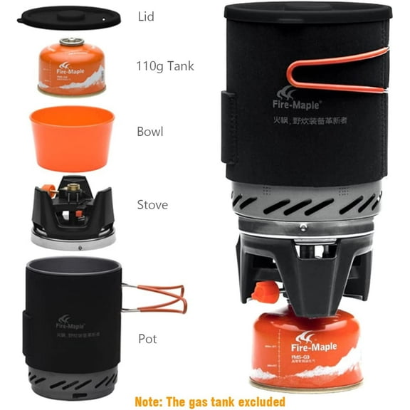 Fixed 1 Camping Stove with Pot - Portable Propane Gas for Outdoor Cooking