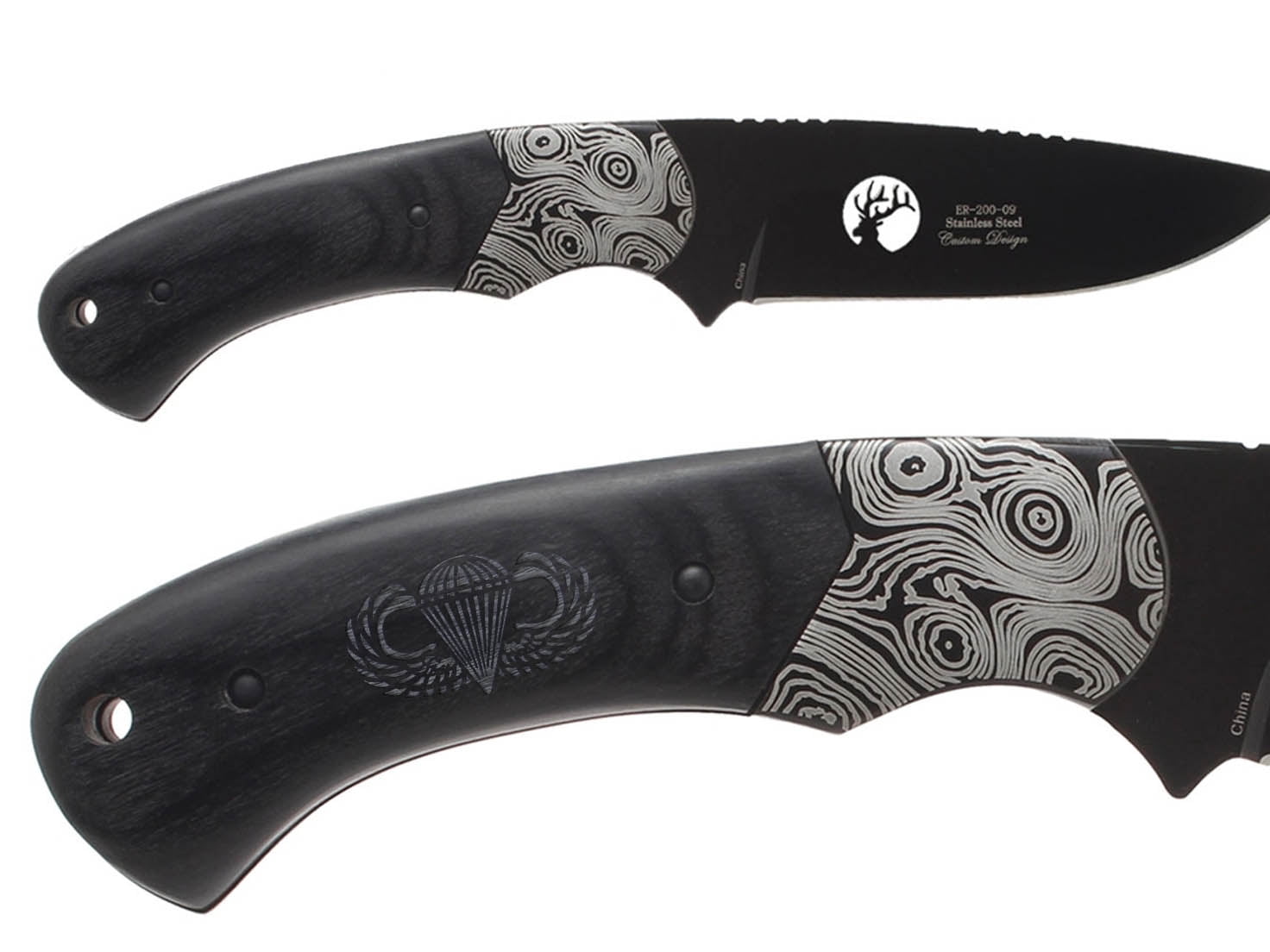 Fixed Blade Elk Ridge Hunting Knife 8.3" Engraved by NDZ Performance - Airborne Jump Wings
