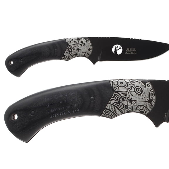 Fixed Blade Elk Ridge Hunting Knife 8.3" Engraved by NDZ Performance - Bible Joshua 1:9
