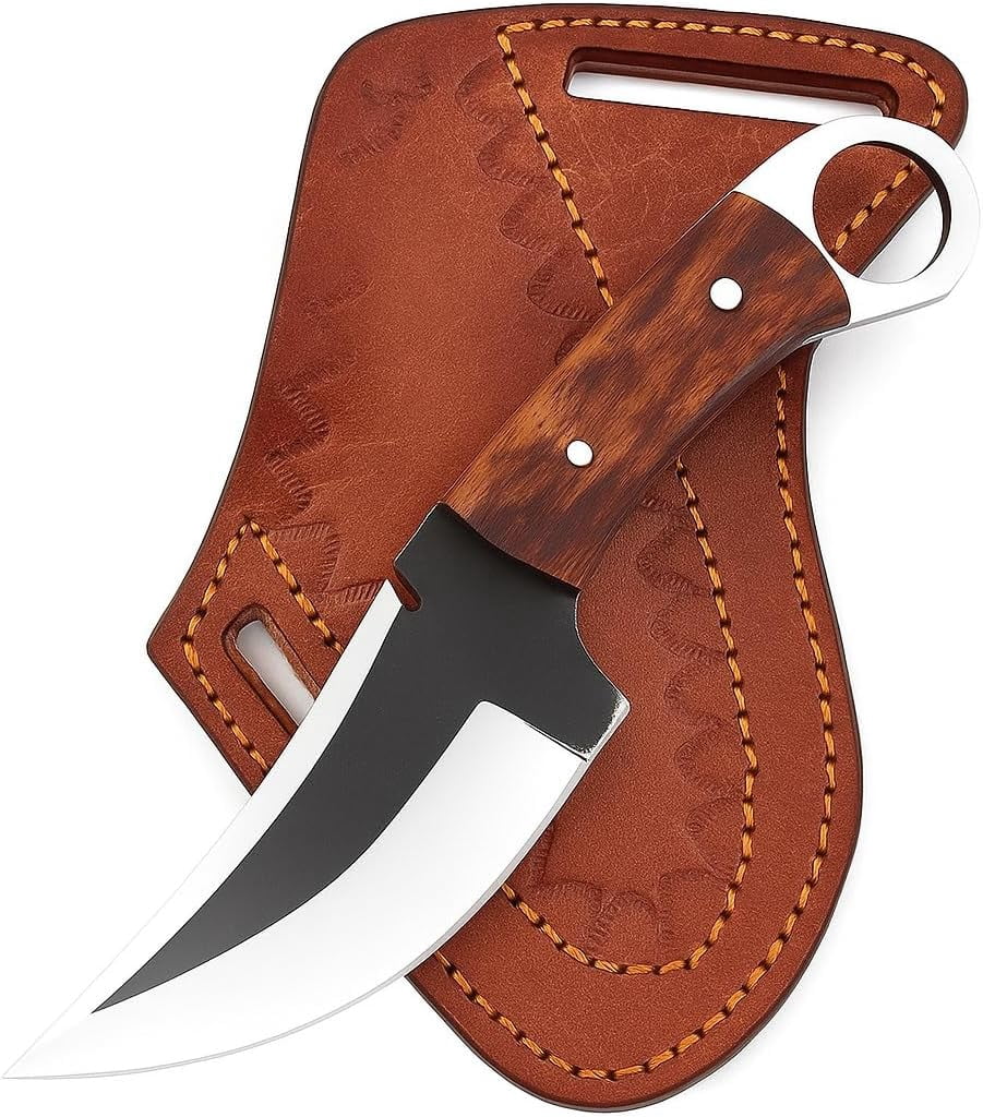 Fixed Blade Hunting Forged Tracker Knife - 8 Inches Carbon Steel Razor Sharp Full Tang Bushcraft Knives with Premium Leather Belt Sheath. Used For Outdoor Camping, Hiking, Skining Knife.