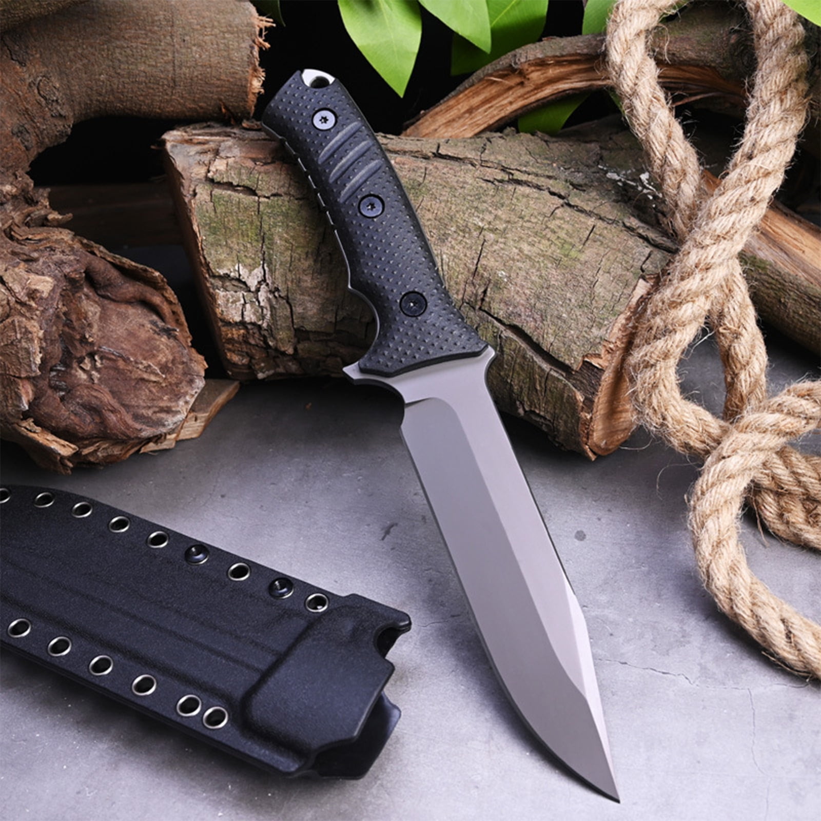 Fixed Blade Knife AUS-10 Steel Blade Nylon Fiberglass Handle Full Tang EDC Tool Knifes for Outdoor Camping Survival Adventure Bushcraft(Black)