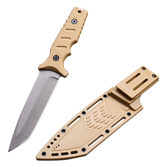 Fixed Blade Knife AUS-8 Steel Blade Nylon Fiberglass Handle Full Tang EDC Tool Knifes for Outdoor Camping Survival Adventure Bushcraft (Earthy Yellow)