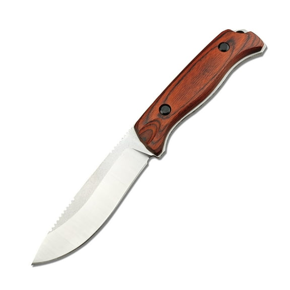 Fixed Blade Knife, Full Tang, Drop Point 440C Blade, Stabilised Wood Handle, Bushcraft Knife with Sheath for Camping, Outdoors