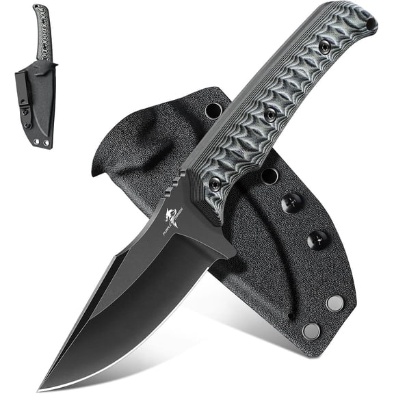 Fixed Blade Knife - Full Tang Hunting Knife Forged from a Single Piece of D2 Steel - Camping Knives with G10 Handle and Kydex Sheath - Outdoor Gift for Men - Gray