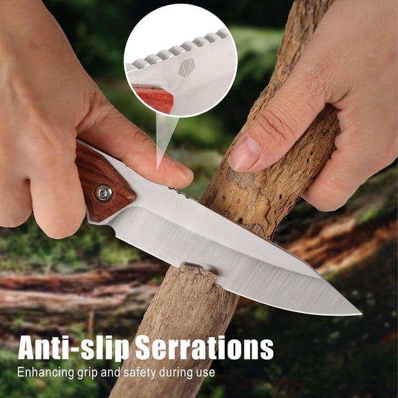 Fixed Blade Knife with Sheath, 4.5" 440C Steel Blade with Full Tang Design,Ergonomic Wood Handle, Sharp Bushcraft Knife,EDC Knife for Camping,Hunting,Survival,Skining,Gifts for Men,Women$$Other