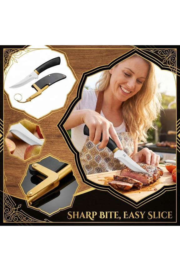 Fixed Blade Model with Sheath, D2 Hand-Held Mutton Eating Special Small Model, Neck Model for Skinning and Field Dressing Tasks, Keychain Pocket Model with Leather Model Sheath