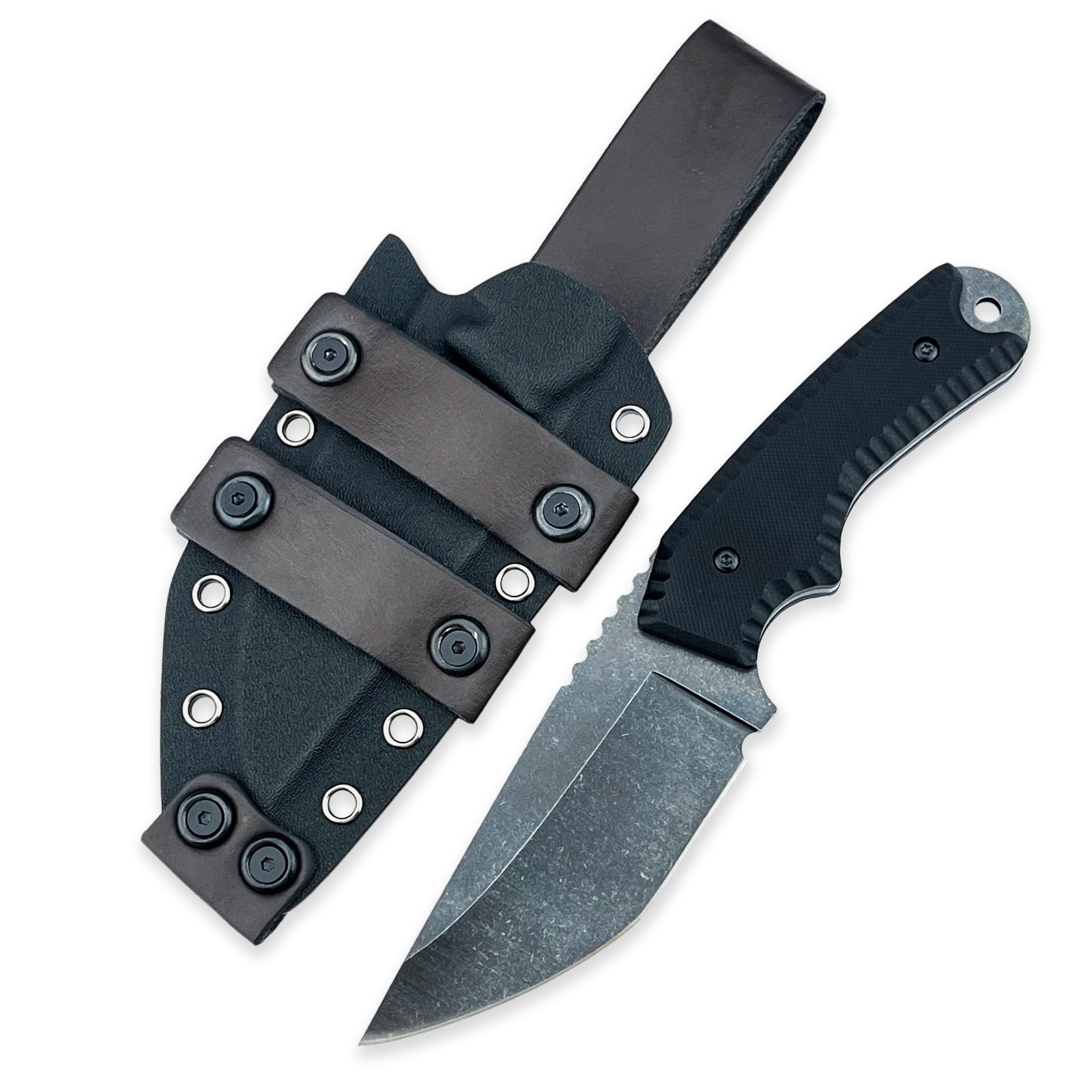 Fixed Blade Outdoor Utility Knife with Sheath, 7Cr13MoV Stainless Steel Full Tang, Black G10 Handle - Multipurpose Tool for Camping, Hiking, and Processing Fish