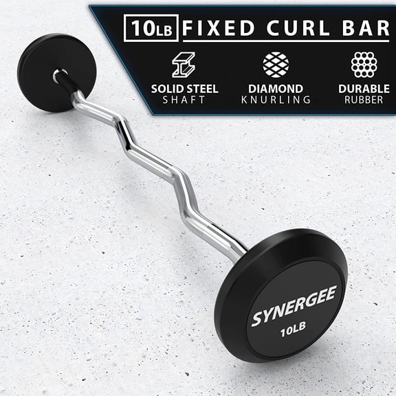 Fixed Easy Curl Bar Pre Weighted Curved Steel Bar with Rubber Weights - Fixed Weight