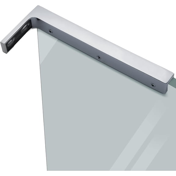 Fixed Glass Shower Panel Wall to Glass Support Bar, Frameless Glass Clamp L Shape Stabilizer Mounting Bracket, No-Drill-in-Glass (Mirror Chrome, Glass on The Right)