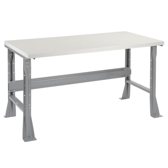 Fixed Height Workbench Flared Leg, 60"W x 30"D x 34"H, 1-5/8" Plastic Laminate Square Edge, Gray