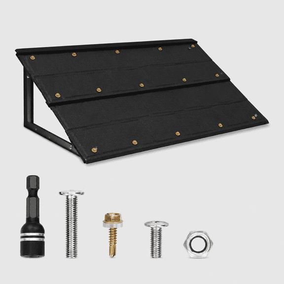 Fixed Metal Awnings, Heavy-Duty Triangle Steel Frame with Tile-Design Metal Awning for Doors, Windows, Porches, Balconies (Black)