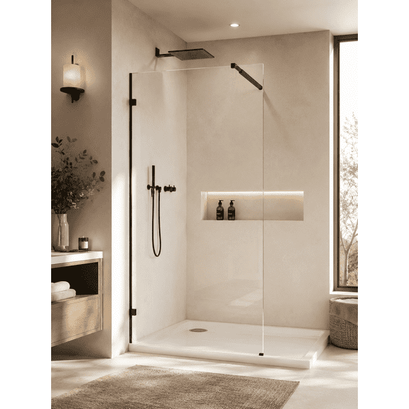 Fixed Panel Frameless Shower Door,36"W x 76"H Frameless Glass,10mm" Clear Tempered Glass,Matte Black