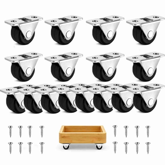 Fixed Small Caster Wheels 1/2 Inch, 16Pcs Heavy Duty Rubber Rigid Casters with Mount Screws, Floor-Safe Replacement Wheels for Cabinet & Tool Box