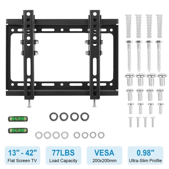Fixed TV Wall Mount for 13-42" Flat Screen TVs, Small Wall Mount TV Bracket VESA Up to 200x200mm 66lbs Max Load, Easy Install Low Profile Monitor Mount Bracket