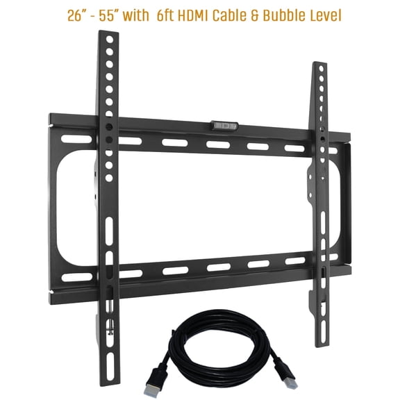 Koramzi KWM989F Wall Mount Fixed TV Mount with 3-Axis Bubble Level and 6 ft. HDMI Cable