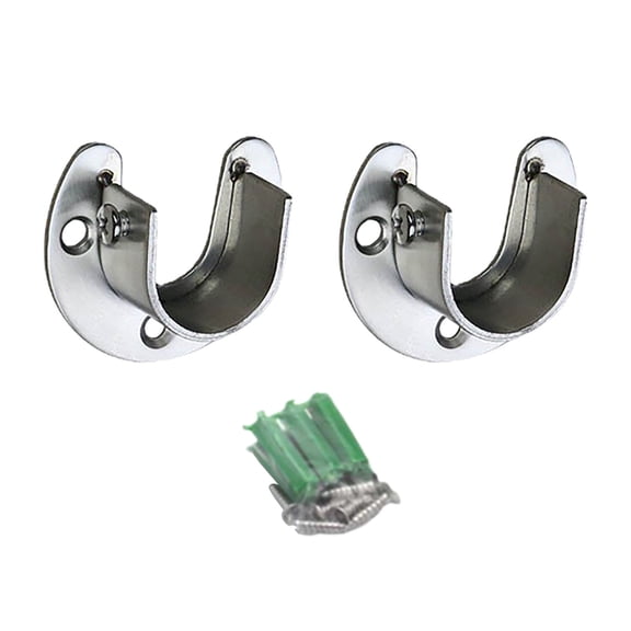 Fixed for Wardrobe and Shower Rods - Heavy Duty U Shaped Flange End Supports with Screws for Stable Rod Mounts and Bracket Installation 2PCS