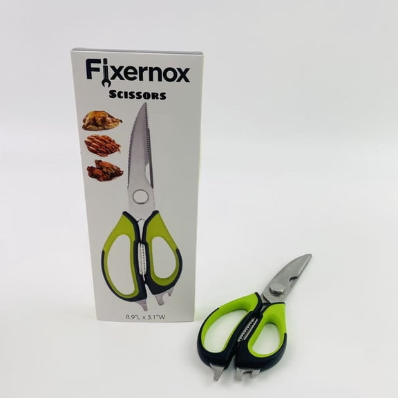 Fixernox Scissors,Multifunction Kitchen Shears Come Apart Dishwasher Safe Food Scissors Heavy Duty 6-In-1, Easy Wash with Magnetic Holder, for Food, Meat, Fish and Vegetable, etc. (Green)