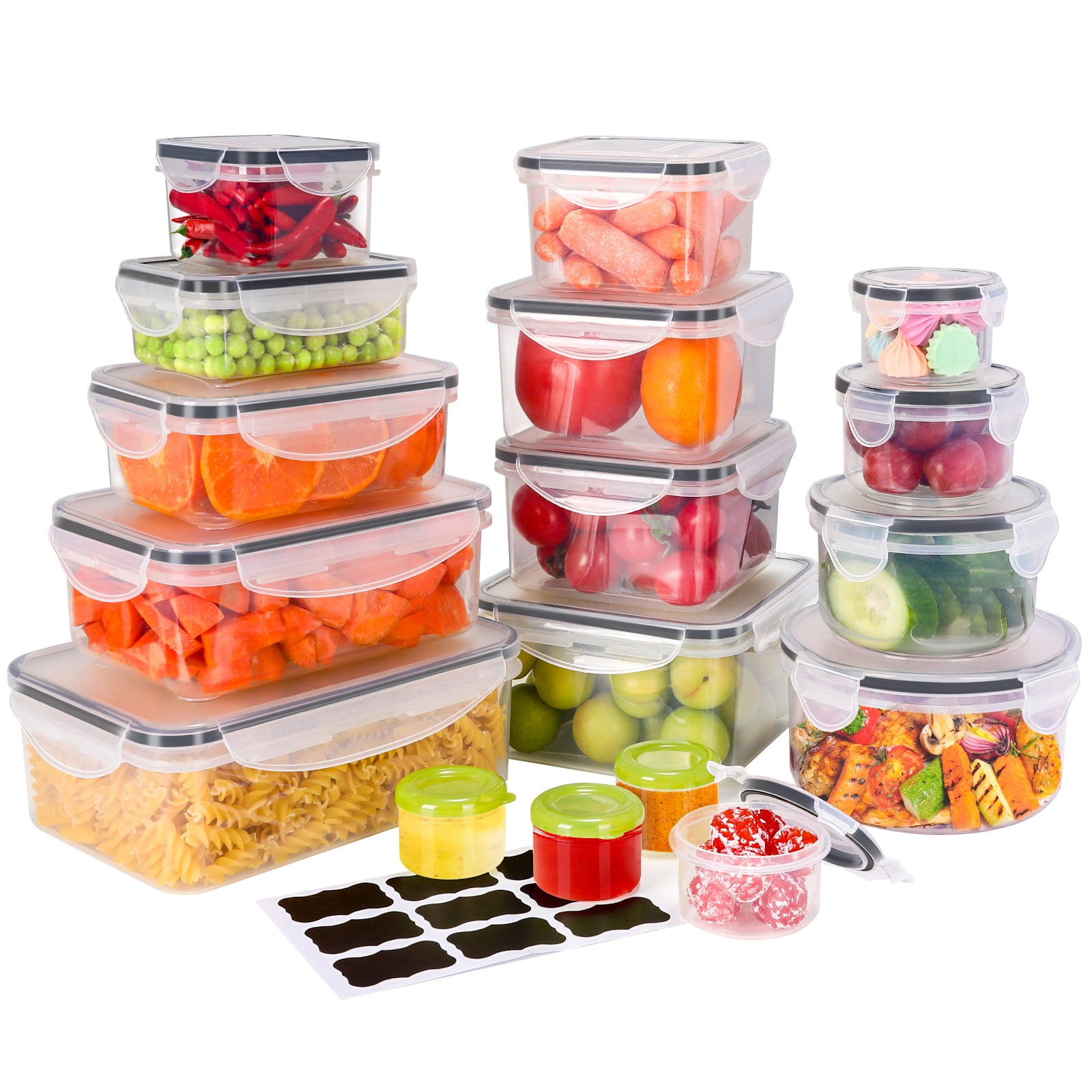 Fixget Set of 17 Food Storage Containers with Lids BPA Free,Different