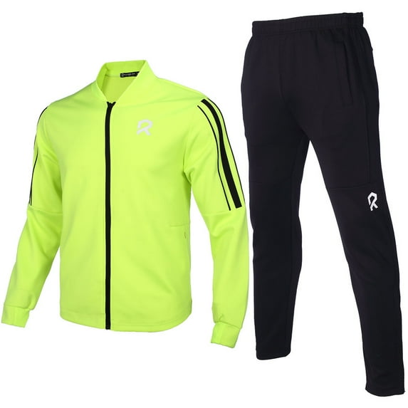 Fixha Tracksuits Men,Full Zip Athletic Sport Sweatsuits Outfits 2 Piece,Polo Jogging suits for Men-Neon Green,4XL