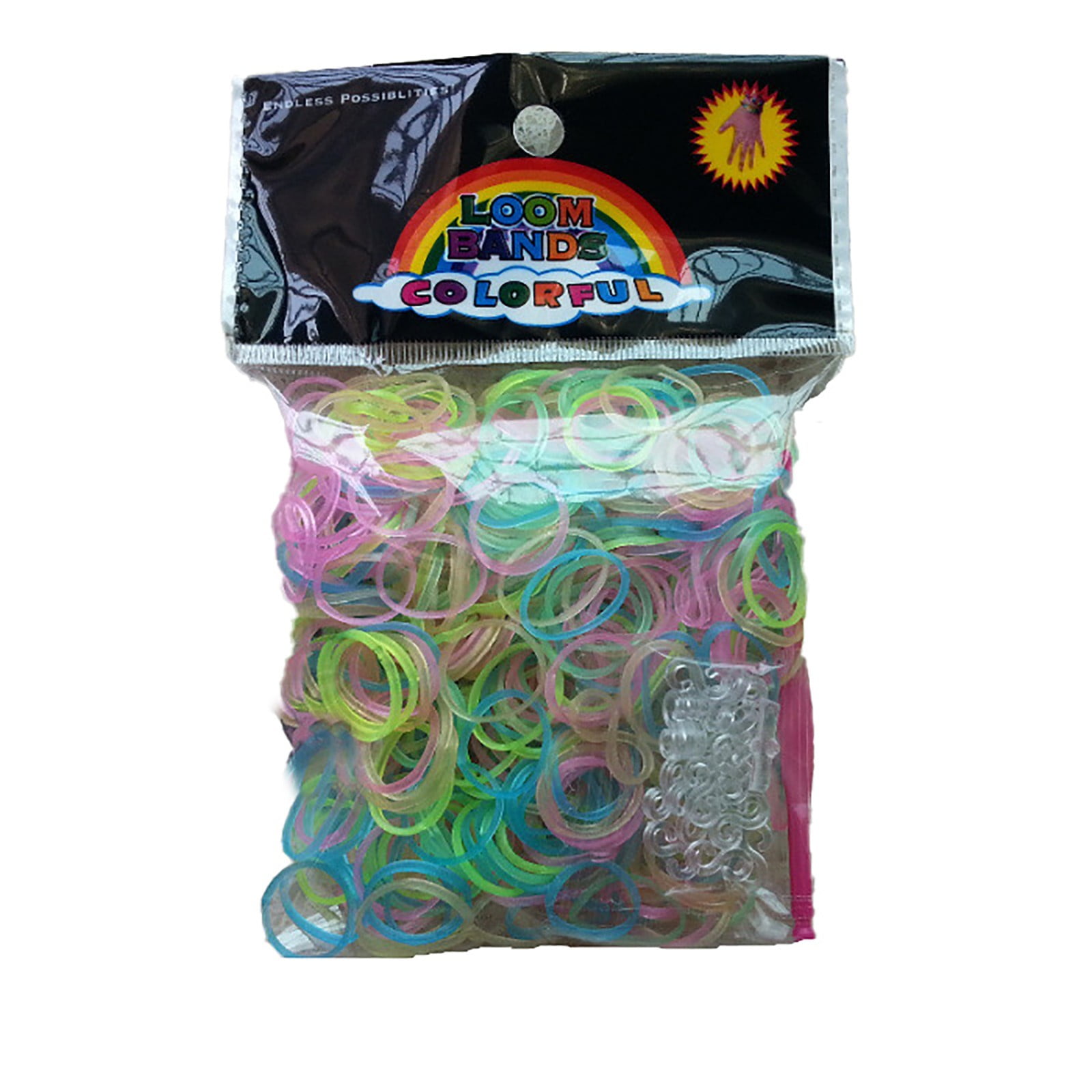 Fixing Clip 600 Piece Glow In The Dark Latex Rubber Band Bracelet Pack ...