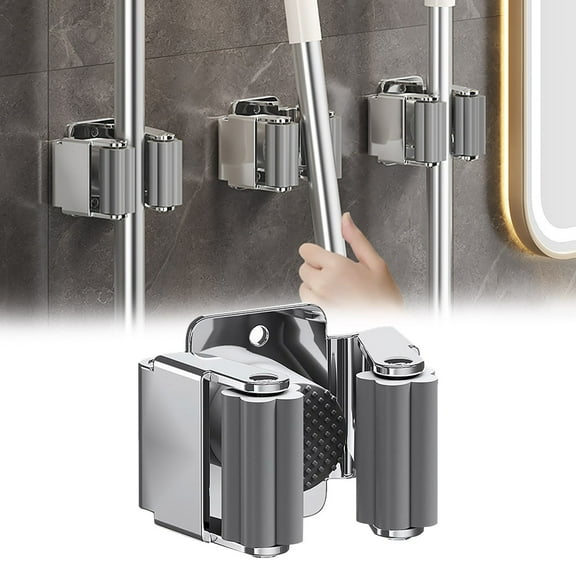 Fixing Clip And Mop Holder Heavy Duty Garden Tool Organizer Rack Rake And Shovel Handle Stainless Mop Hanger. Wall Mounted Utility Rack With Screws Silver,Silver Tool Fixing Clip