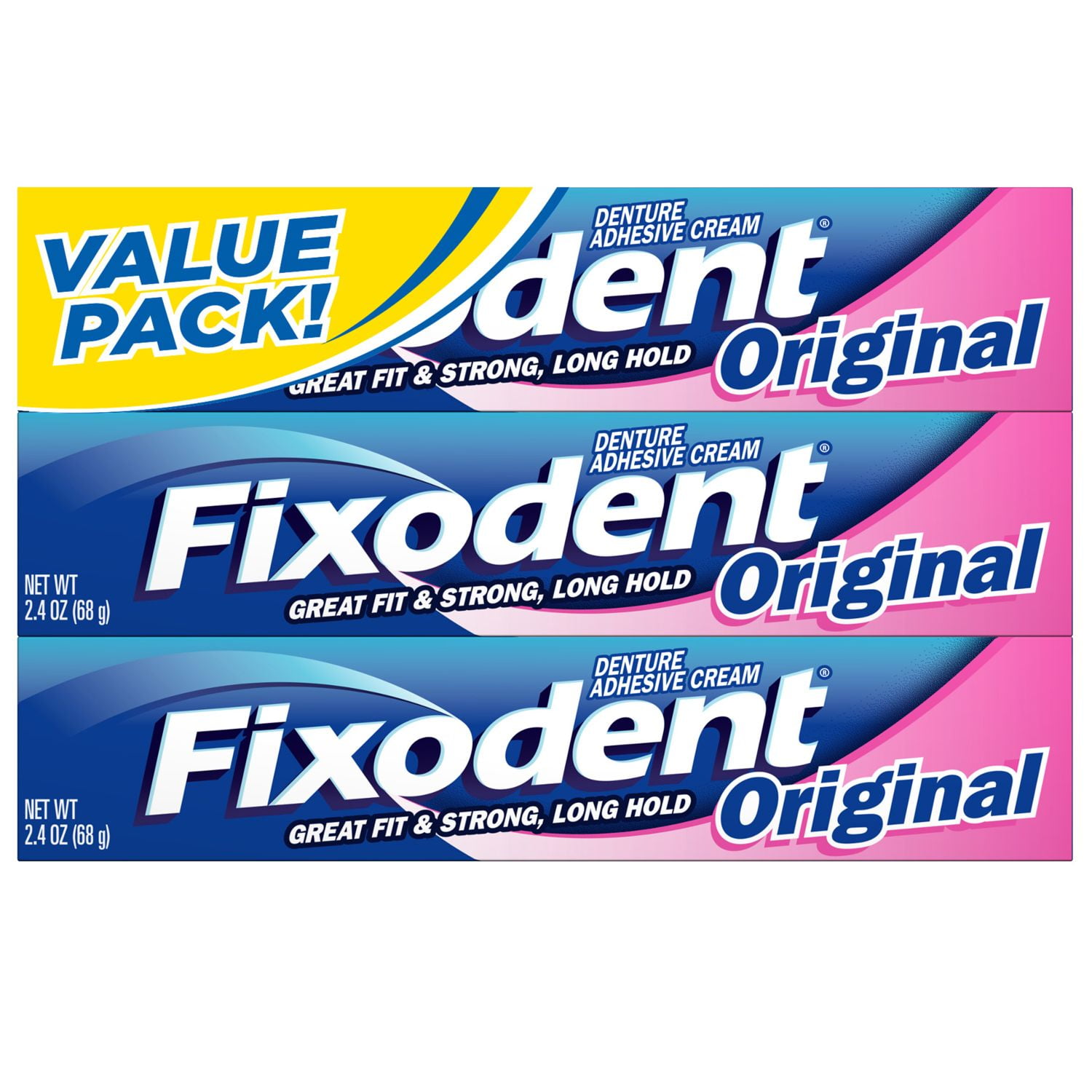 Fixodent Denture Adhesive Cream, Original, Value 3-Pack - 3 pack, 68 g boxes