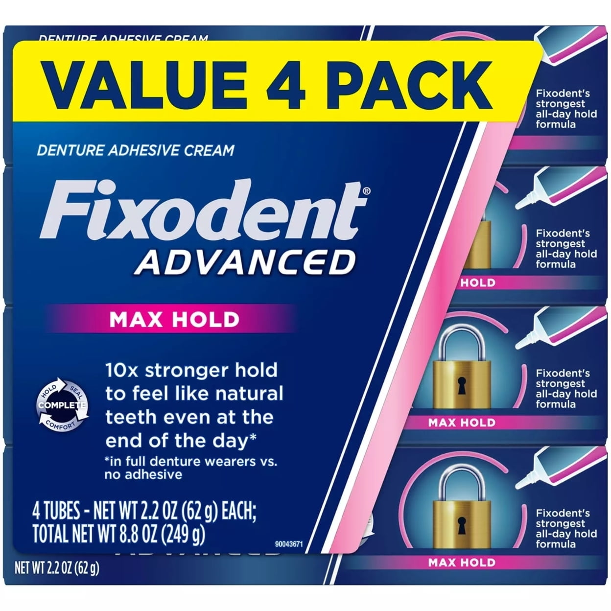 Fixodent Advanced Max Hold Denture Adhesive, 2.2 Ounce Pack of 4