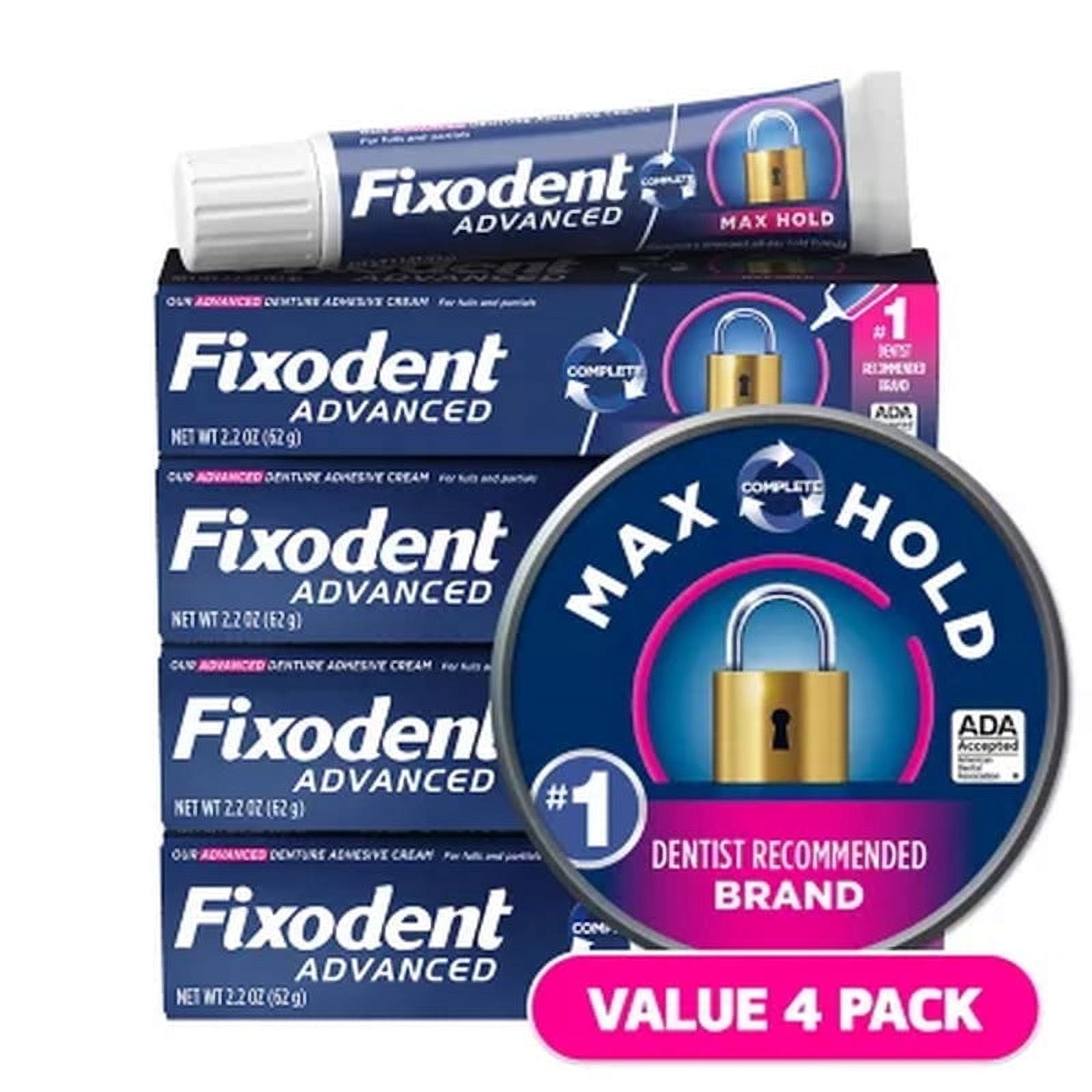Fixodent Advanced Max Hold Denture Adhesive 2.2 Oz., 4 Pk.