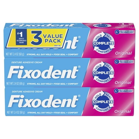 Fixodent Complete Original Denture Adhesive Cream, 2.4 oz, 3 Pack
