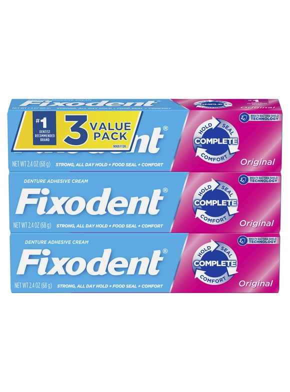 Fixodent Complete Original Denture Adhesive Cream, 2.4 oz, 3 Pack