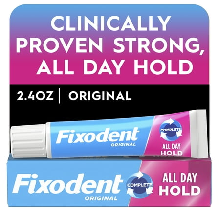Fixodent Denture Adhesive Cream Original, All Day Hold for Fulls and Partials, 2.4 oz