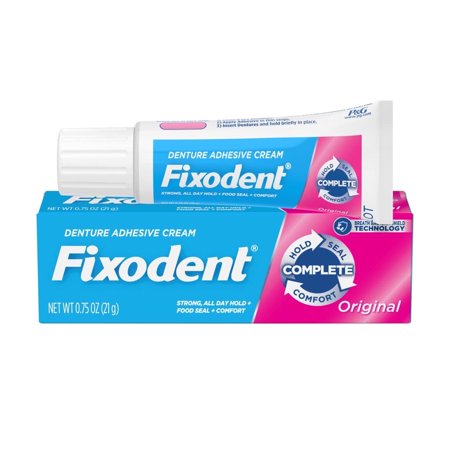 Fixodent Denture Adhesive Cream, Complete Original, Strong And Long Hold - 0.75 Oz, 3 Pack