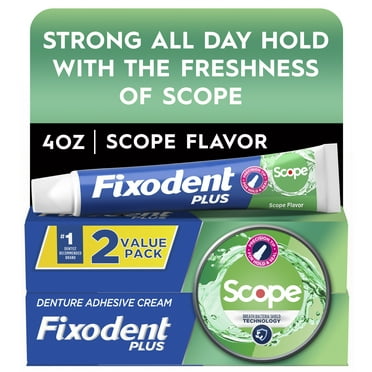 Fixodent Plus Scope Denture Adhesive Cream, Precision Hold, Scope Flavored, 2 oz, 2 Pack
