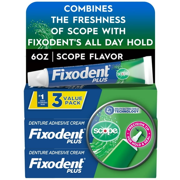 Fixodent Plus Scope Denture Adhesive Cream, Precision Hold, Scope Flavored, 2 oz, 3 Pack