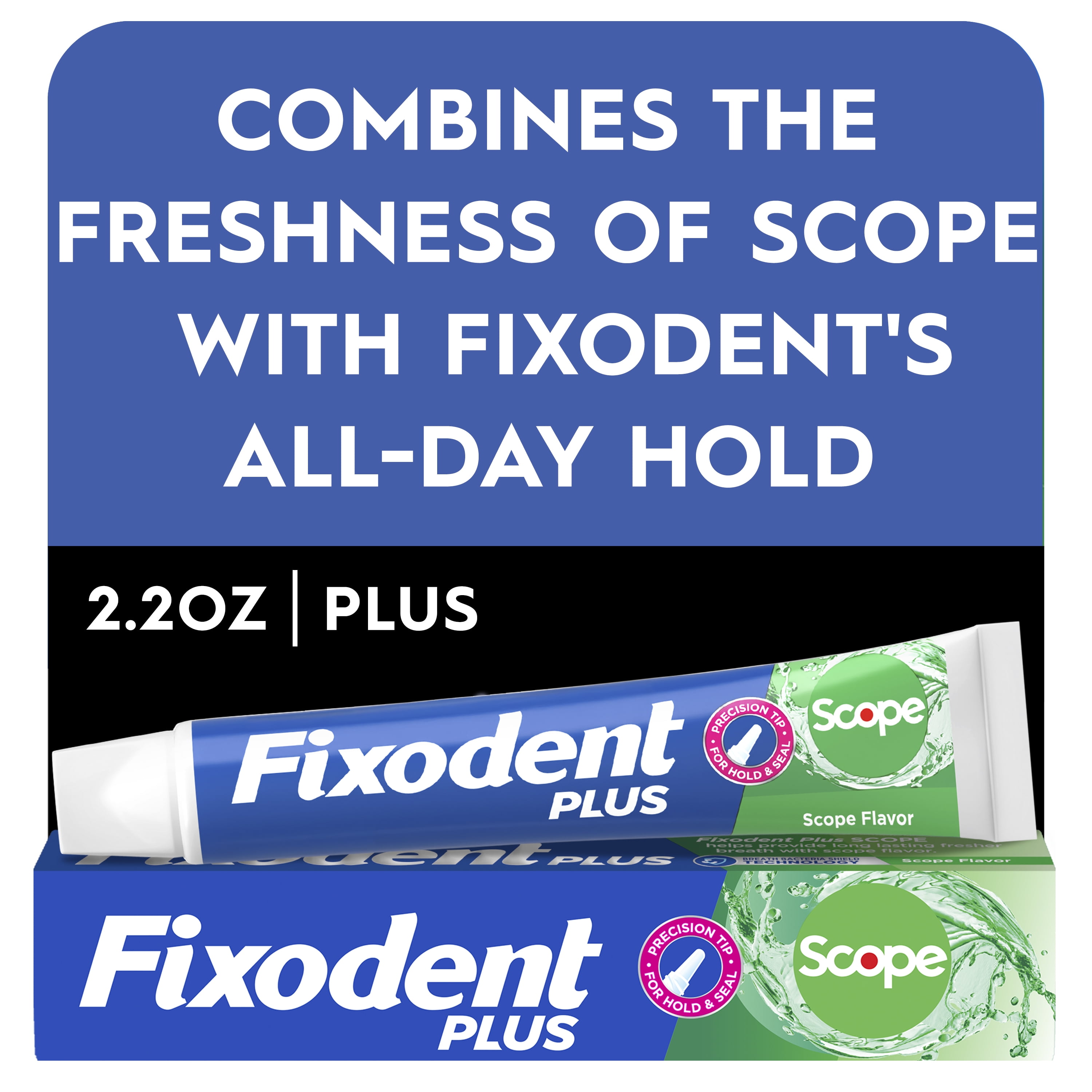 Fixodent Plus Scope Secure Denture Adhesive Cream, Denture Glue, 2.0 oz
