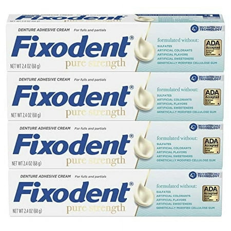 Fixodent Pure Strength Secure Denture Adhesive 2.4oz (Pack of 4)
