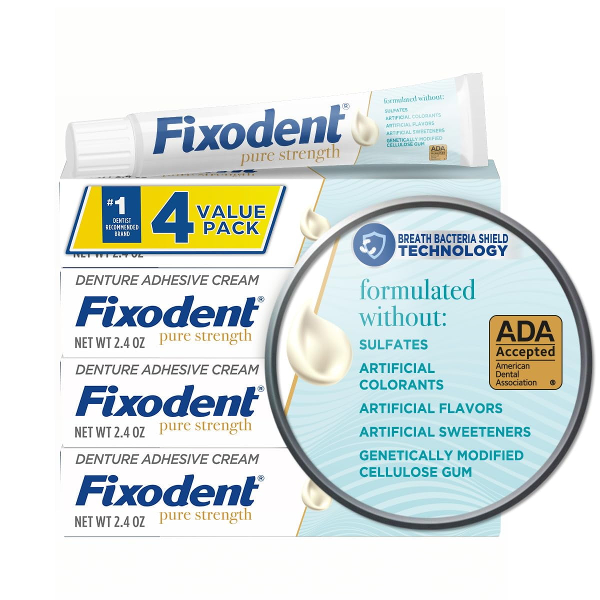 Fixodent Pure Strength Secure SR25 Denture Adhesive Cream for Full and