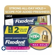 Fixodent Ultra Max Hold Plus Scope Secure Denture Adhesive, 1.8oz, 2 Pack