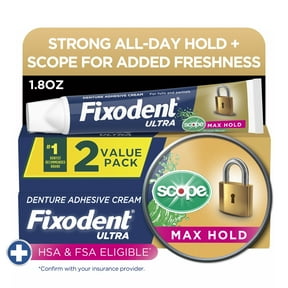 Fixodent Ultra Max Hold Plus Scope Secure Denture Adhesive, 1.8oz, 2 Pack